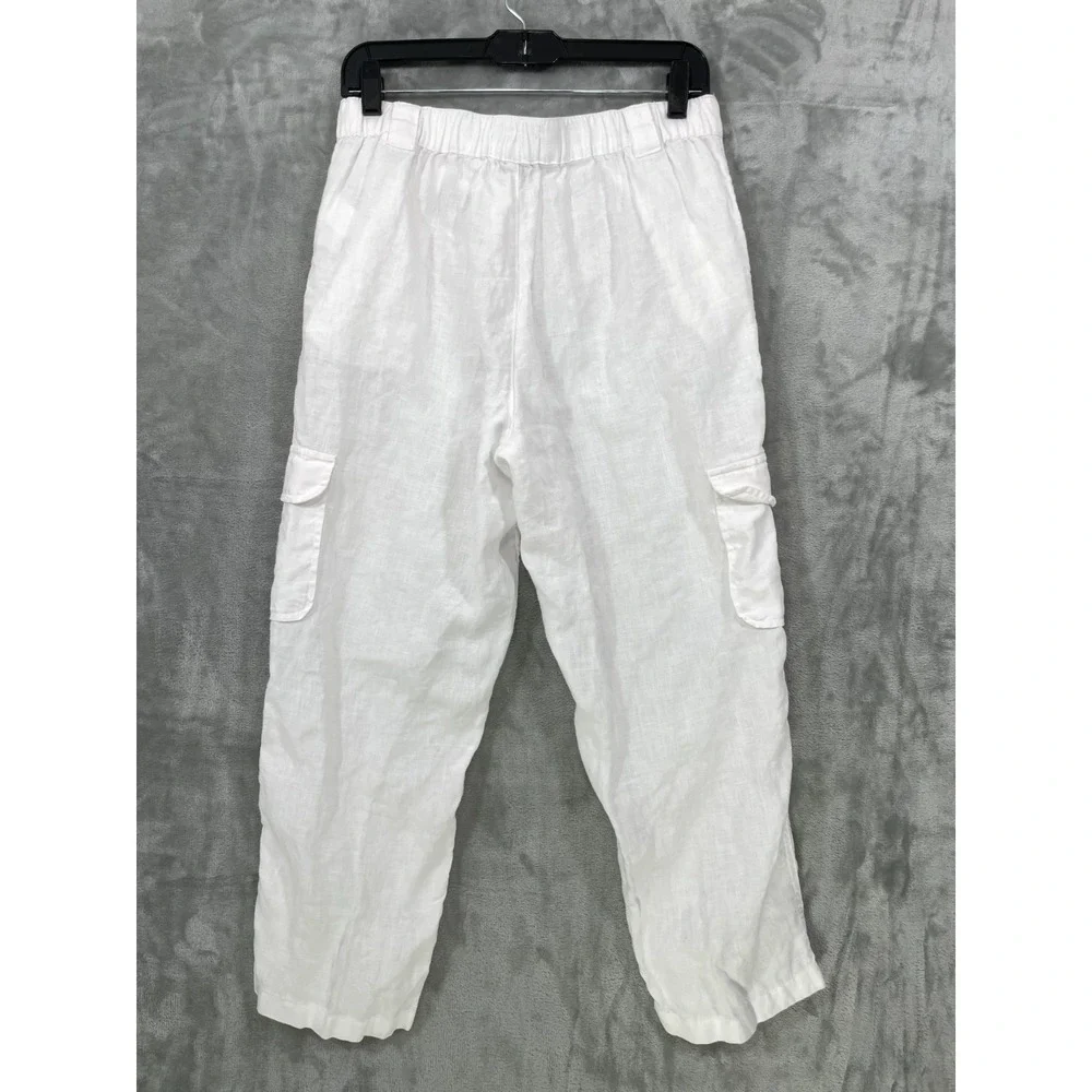 Rachel Roy Linen Cargo Crop Pants Size M White Resort Safari Neutral Minimalist
